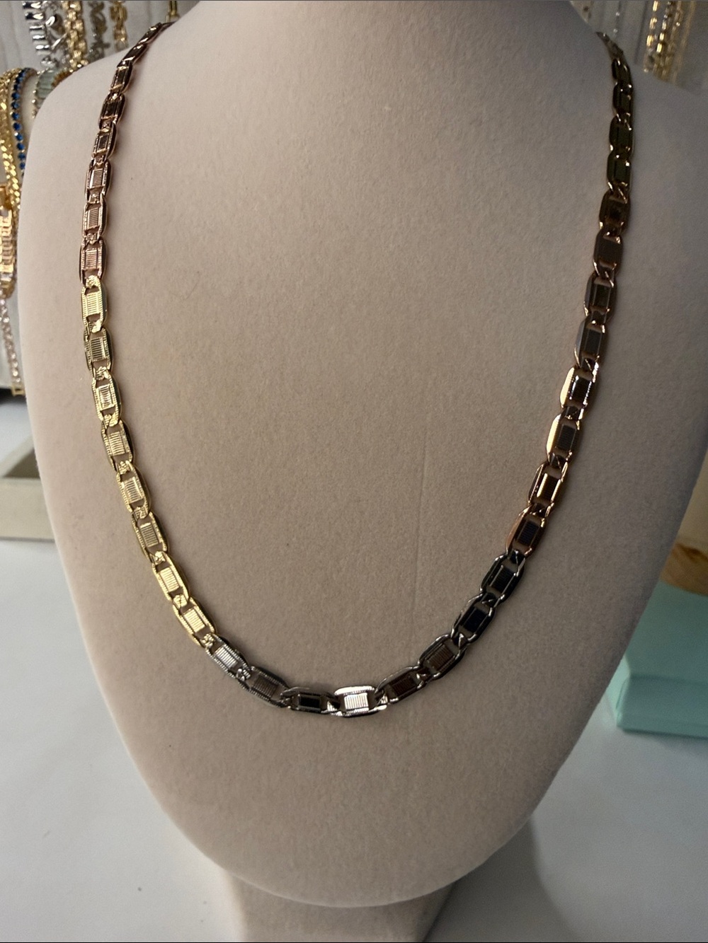 5mm Tri-Tone Link Chain Necklace - Gold, Rose Gold & Silver